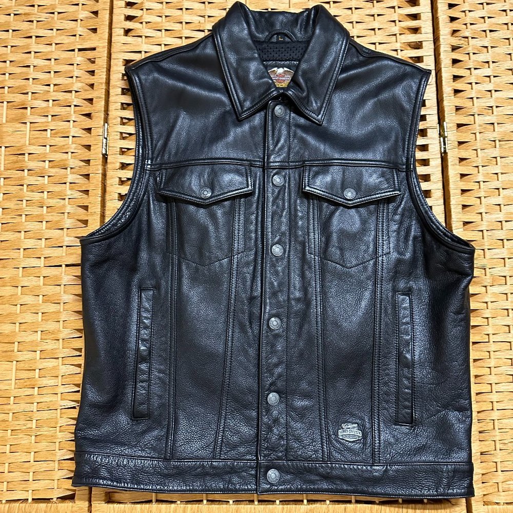 Harley Davidson Motorcycle Leather Vest Men's L